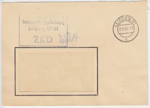 ZKD-Brief, VEB Bodenbearbeitungsgeräte Leipzig, o Leipzig W 31, 15.11.62
