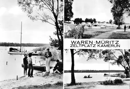 AK, Waren Müritz, Zeltplatz Kamerun, drei Abb., 1974