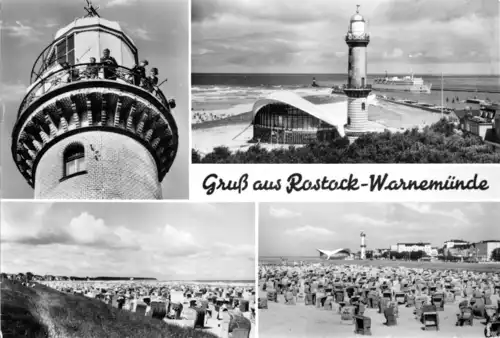 AK, Rostock Warnemünde, Rund um den Leuchtturm, vier Abb., 1977