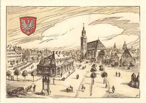 AK, Frankfurt Main, Hauptwache, Künstlerkarte, 1948, interessante Sonderstempel