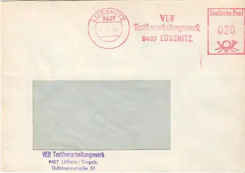 AFS, VEB Textilverarbeitungswerk 9407 Lössnitz, o Lössnitz, 9407, 11.11.83