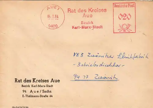 AFS, Rat des Kreises Aue, Bezirk Karl-Marx-Stadt, o Aue 1, 9400, 04.1.84