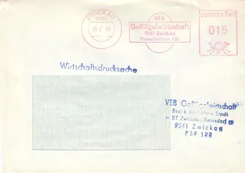 AFS, VEB Geflügelwirtschaft 9541 Zwickau, PSF 122, o Zwickau, 9541, 13.2.86