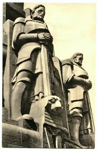AK, Leipzig, Völkerschlachtdenkmal, Freiheitswärter, 1957