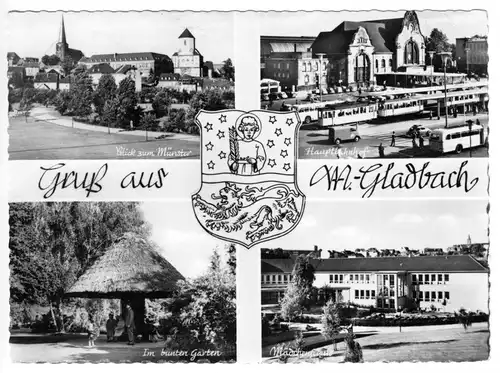 AK, Mönchengladbach, vier Abb., Wappen, um 1961