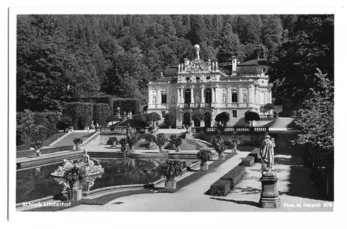AK, Ettal, Schloß Linderhof mit Anlagen, um 1955