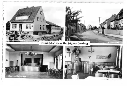 AK, Haldorf, Gemeinschaftshaus Kr. Fritzlar-Homberg, vier Abb., um 1960