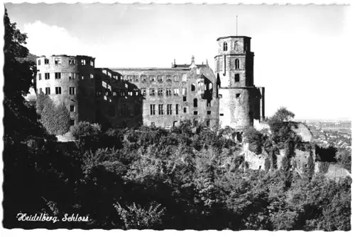 AK, Heidelberg, Heidelberger Schloß, Teilansicht, um 1961