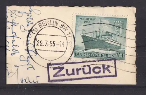 Briefstück, Michel-Nr.: Berlin 126, EF, MSt, (1) Berlin SW 11, 29.7.55