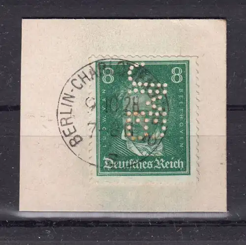 Briefstück, Michel-Nr.: 387, EF, Berlin-Charlottenburg 2, 9.10.28, Firmenlochung