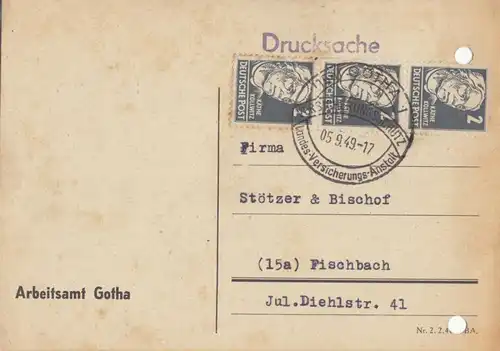 Drucksachenkarte, Michel-Nr. SBZ 212 MeF, o (15a) Gotha 1, 5.9.49