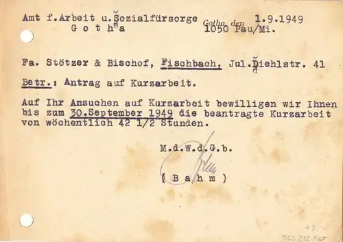 Drucksachenkarte, Michel-Nr. SBZ 212 MeF, o (15a) Gotha 1, 5.9.49
