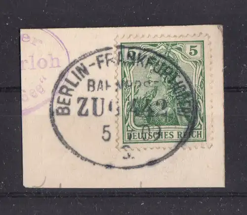Briefstück, Michel-Nr.: DR 85I, EF, Bahnpostst., Berlin-Frankfurt (Oder), 5.7.09