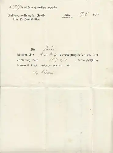 Portopflichtige Dienstsache, Klinische Landesanstalten Jena, o Jena, 17.8.10