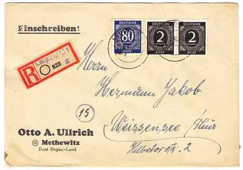 R-Bf., Michel-Nr. Einheit 935 MiF 912 (2), o Leipzig C 1, 26.2.47