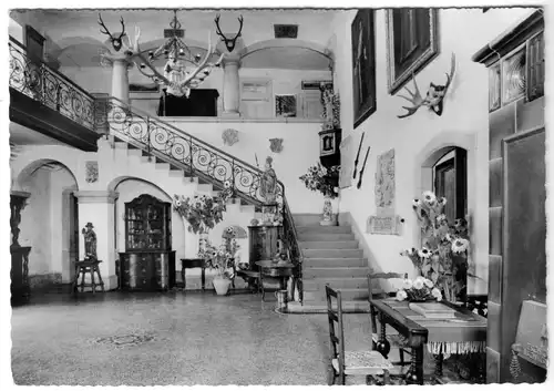 AK, Moosbach Baden, Schloss Hochhausen - Neckar, Treppenhaus, um 1965