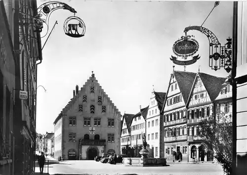 AK, Bad Mergentheim, Marktplatz mit Rathaus, um 1968