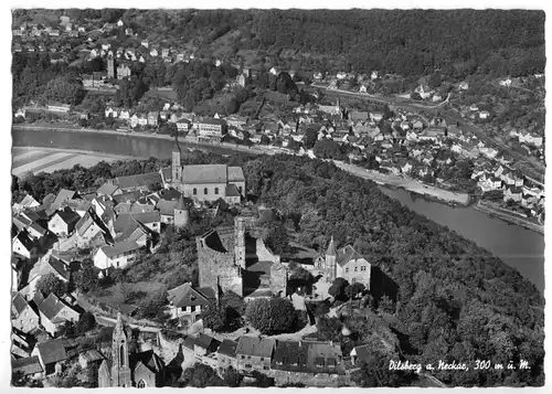 AK, Dilsberg a. Neckar, Luftbildansicht, um 1970