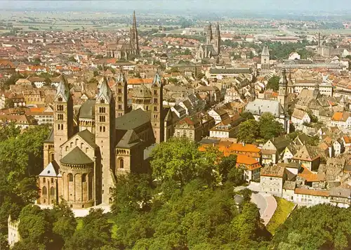 AK, Speyer, Luftbild-Teilansicht mit Dom, um 1970