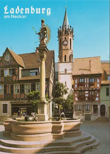 AK, Ladenburg am Neckar, Marktplatz mit Madonnenbrunnen, um 1995