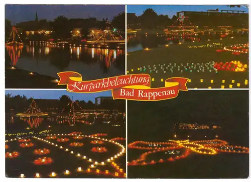 AK, Bad Rappenau, Kurparkbeleuchtung, vier Nachtaufnahmen, um 1985