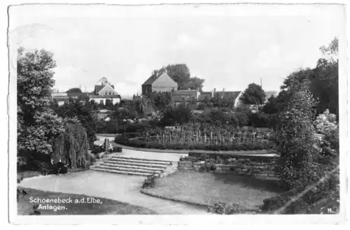 AK, Schönebeck Elbe, Teilansicht mit Anlagen, um 1935