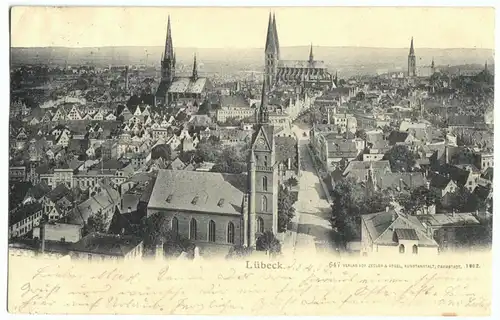 AK, Lübeck, Teilansicht mit mehreren Kirchen, 1904