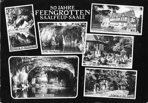 AK, Saalfeld Saale, 50 Jahre Feengrotten, sechs Abb., gestaltet, 1964
