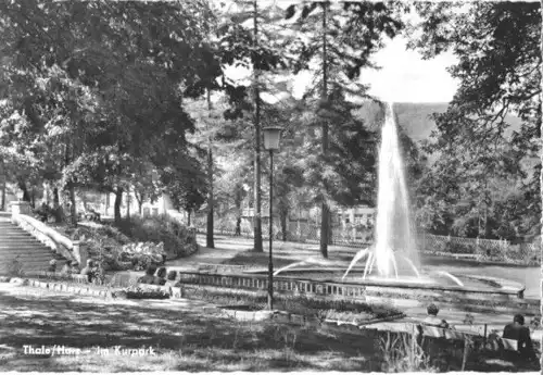AK, Thale Harz, Partie im Kurpark mit Springbr., 1963