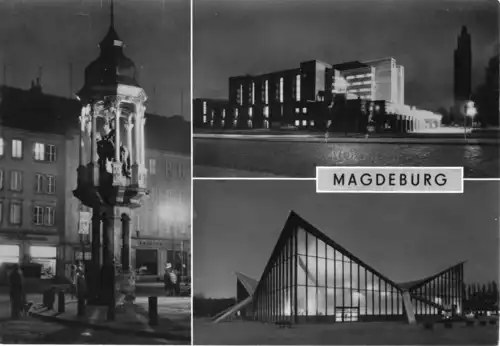 AK, Magdeburg, drei Abb., Nachtaufnahmen, 1970