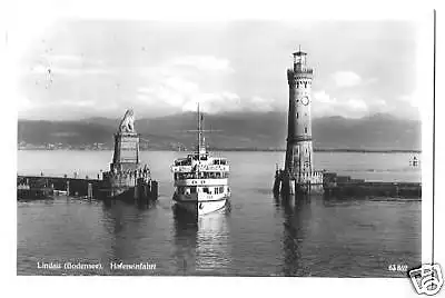AK, Lindau Bodensee, Hafen mit Dampfer Allgäu, 1952