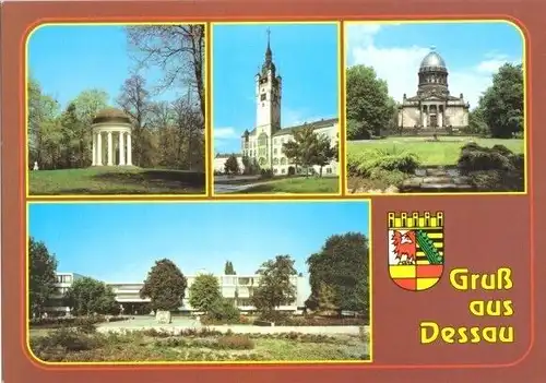 AK, Dessau, 4 Abb., u.a. Mausoleum im Tierpark, um 1993