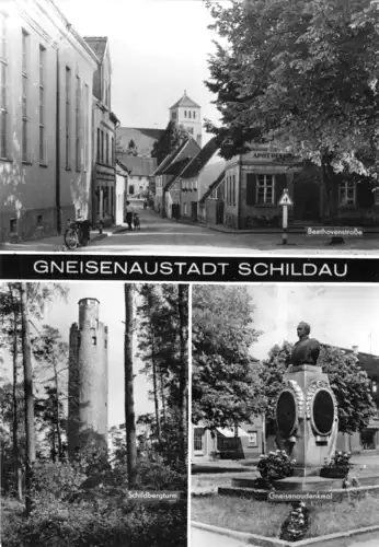 AK, Gneisenaustadt Schildau, drei Abb., u.a. Beethovenstr., 1984