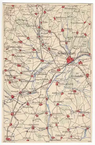 AK mit Landkarte, Schweinfurt und westl. Umland, um 1923