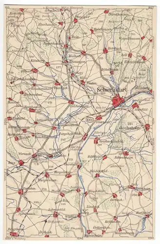 AK mit Landkarte, Schweinfurt und westl. Umland, um 1923 