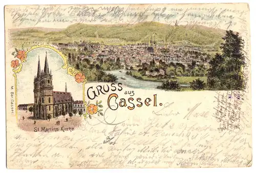 AK, Farblitho, Kassel, Gruß aus Cassel, zwei Abb., 1899