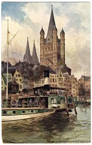 AK, Köln, An der Frankenwerft, Künstlerkarte, um 1920