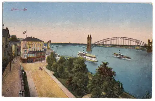 AK, Bonn, Teilansicht mit Rheinbrücke, ca. 1922