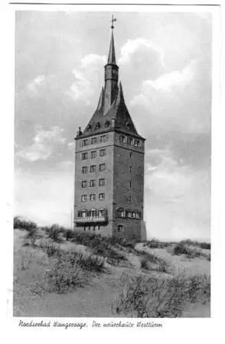 AK, Nordseebad Wangerooge, Der neuerb. Westturm, 1955