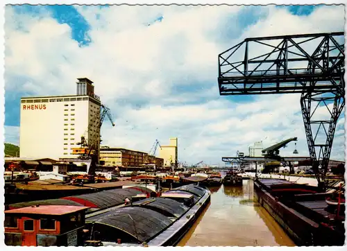 AK, Stuttgart, Hafen mit Binnenschiffen, um 1969