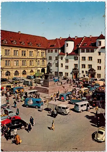 AK, Stuttgart, Schillerplatz mit Markttreiben, 1963