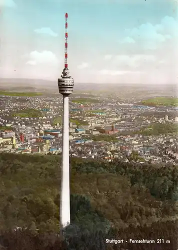 AK, Stuttgart, Fernsehturm, Luftbildansicht, Fotokarte, coloriert, 1959