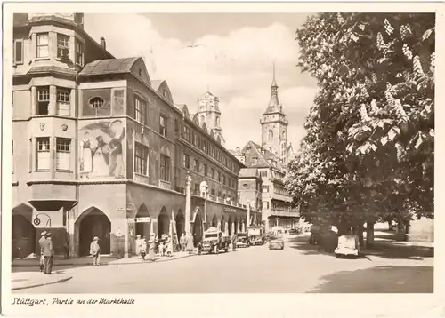 AK, Stuttgart, Partie an der Markthalle, um 1940