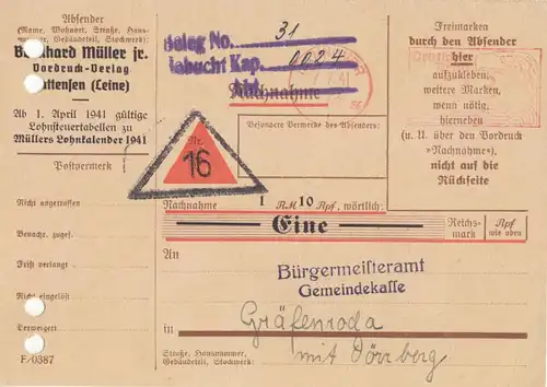 PFS, Nachnahmekarte, Vordruck-Verlag Bernhard Müller, o Hannover 1, 7.7.41