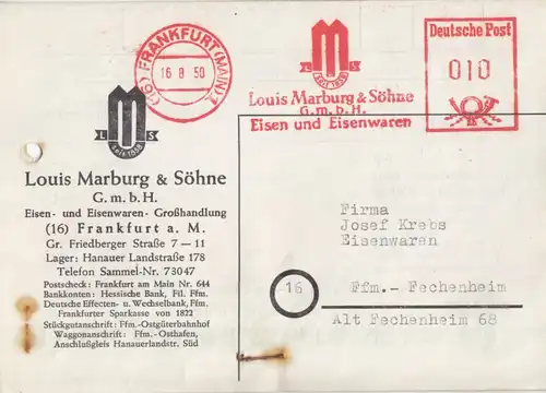 AFS, Louis Marburg & Söhne GmbH, Eisen u. Eisenwaren, o (16) Frankfurt, 16.8.50