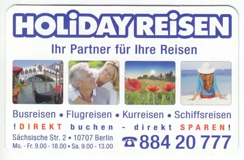 Kalender Scheckkartenformat, 2013, Werbung: Holiday Reisen