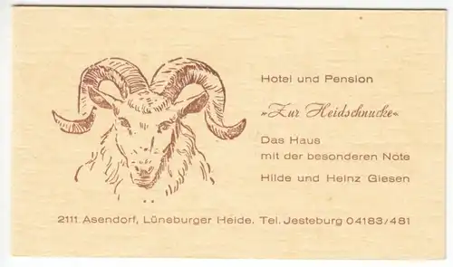 Visitenkarte, Asendorf Lüneburger Heide, Hotel und Pension "Zur Heidschnucke"