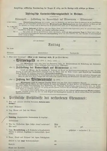 Thüringische Landesversicherungsanstalt Weimar, Antrag auf Witwengeld, 1919