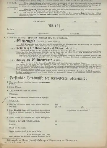 Thüringische Landesversicherungsanstalt Weimar, Antrag auf Witwengeld, 1919