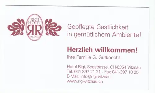 Visitenkarte, Hotel Rigi, Vitznau, Schweiz, um 2010